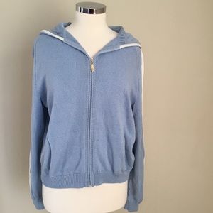 St. John Sport Hooded Zip Wool-Blend Sweater - L